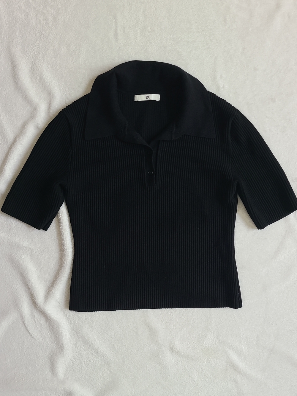 Banana Republic Black Ribbed Polo Sweater Top Stretchy Large Women's Old Money
